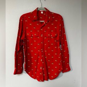 Vintage 70s Red Horse Polo Player Nell Flowers Red Button Up Shirt
